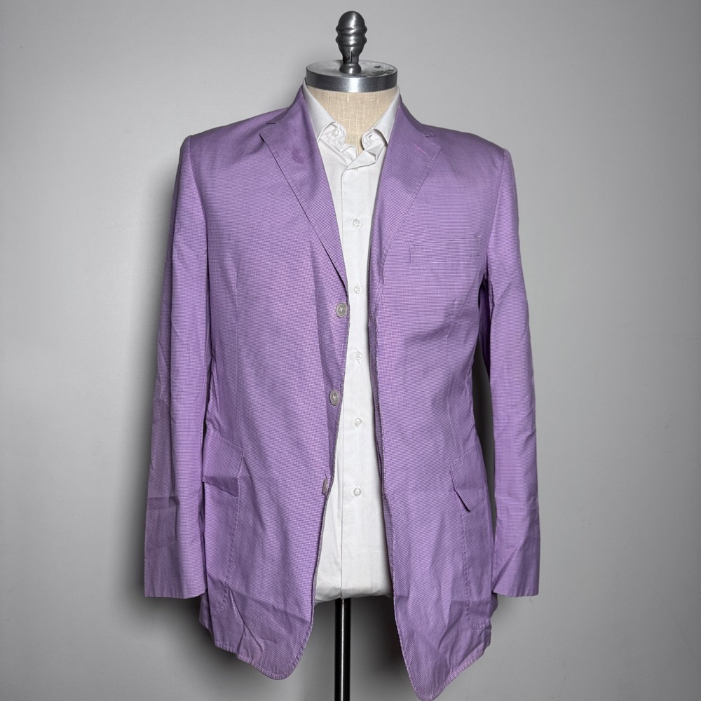 Polo Ralph Lauren Blazer Mens XL Purple Gingham Cotton 3-Button Made in Italy